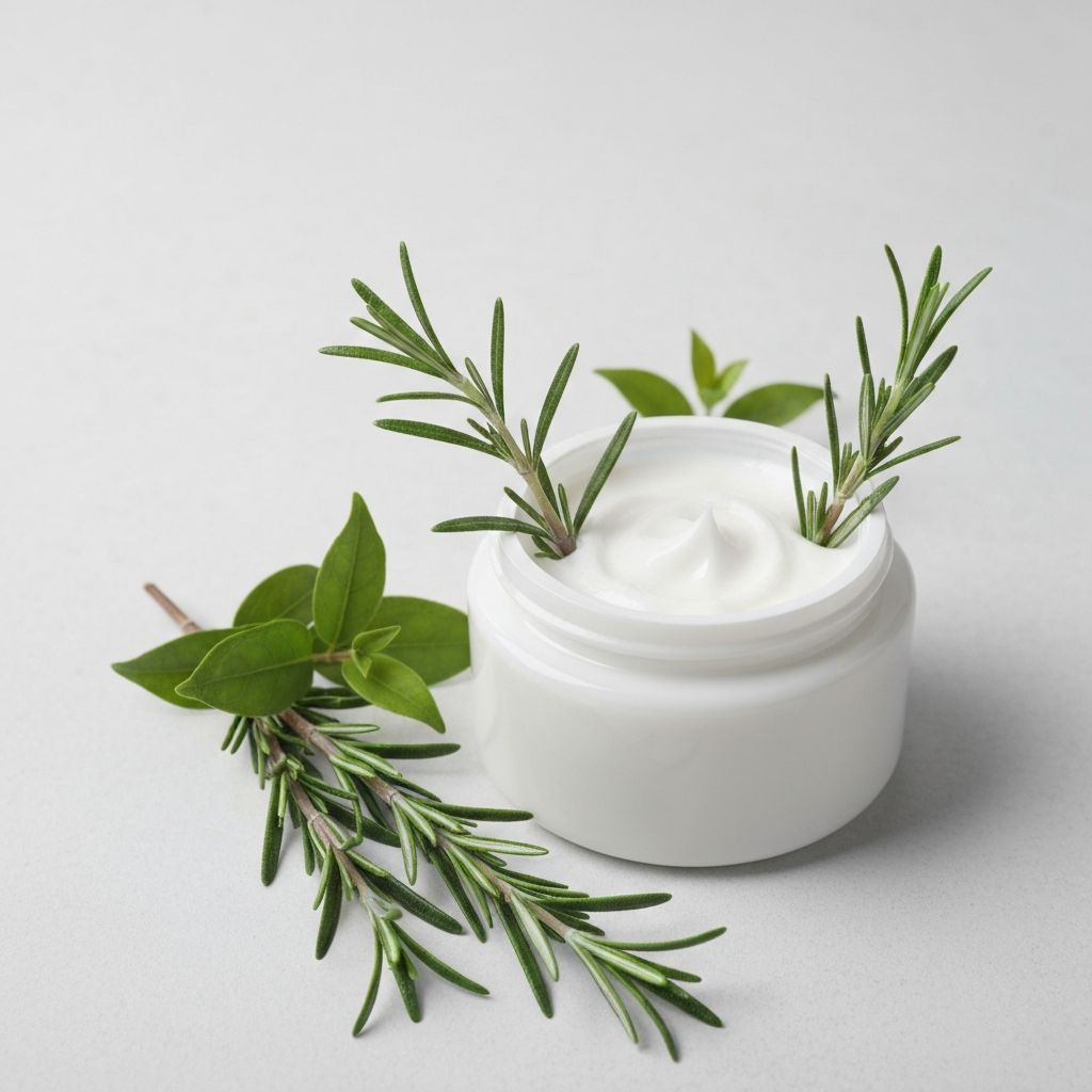 Natural cream with rosemary and botanical leaves